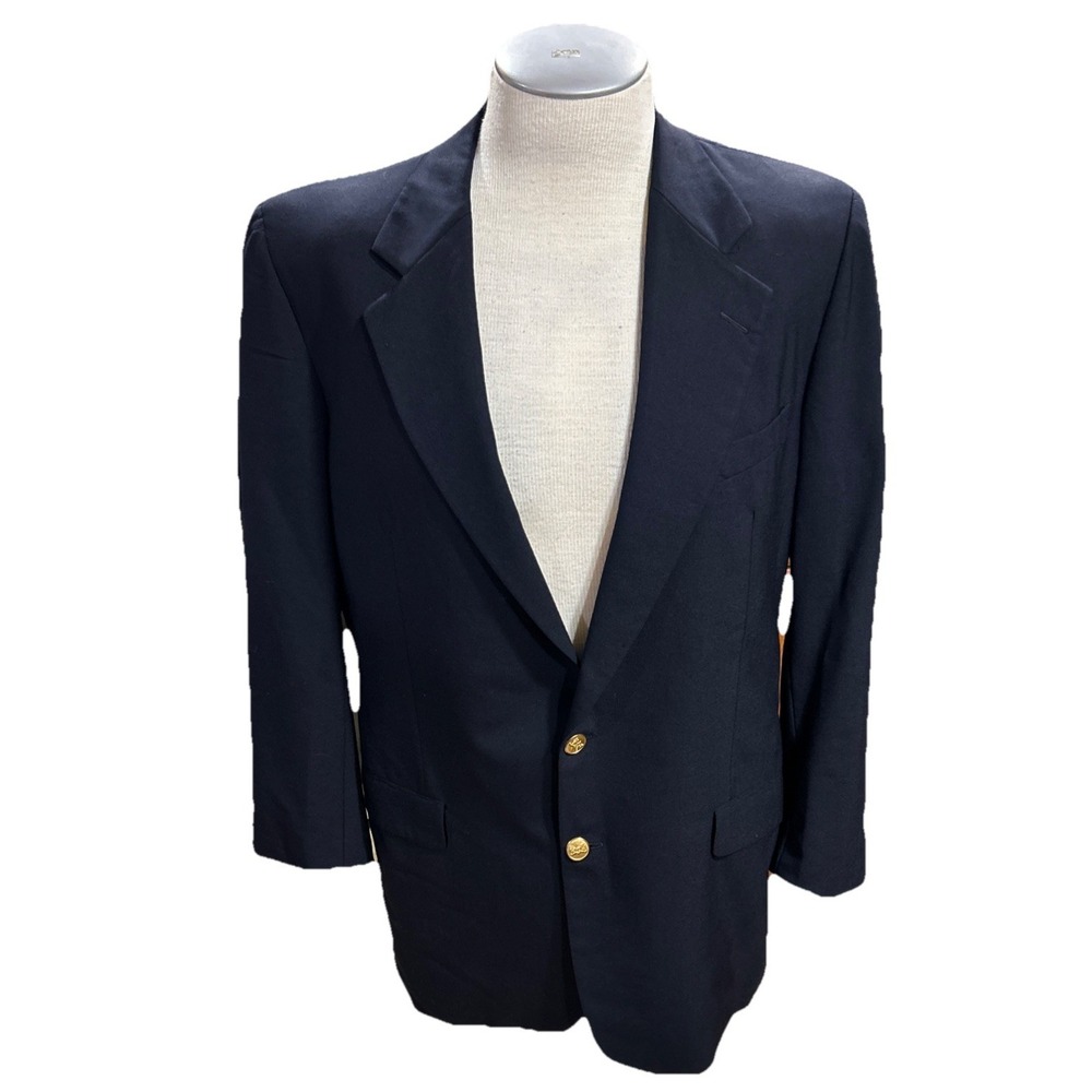 Hickey Freeman Mens Blazer 42L Wool Canterbury Navy Suit Jacket Hemmed Sleeves